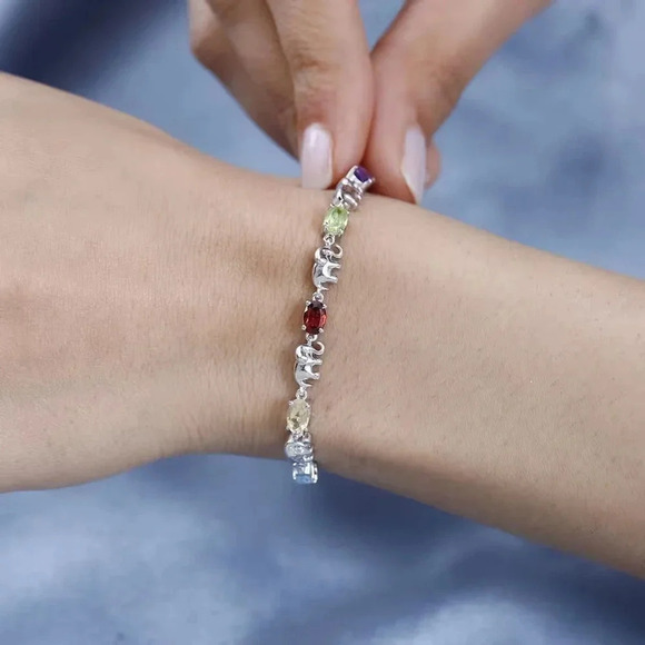 Karis Multi Gemstone Bolo Bracelet in Platinum Bond 2.40 ctw elephant - Picture 2 of 5